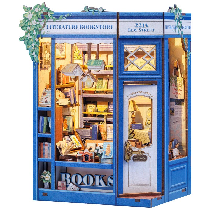 Fsolis Book Nook Kit DIY Miniature Dollhouse Kit 3D Puzzles for Adult Tiny House Mini Booknook Craft Bookshelf Decor 186 Wooden Pieces Gifts for Women Teenagers Book Lovers Literature Bookstore - Image 3