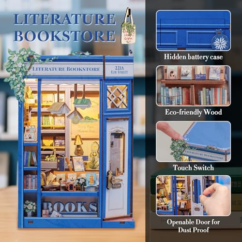 Fsolis Book Nook Kit DIY Miniature Dollhouse Kit 3D Puzzles for Adult Tiny House Mini Booknook Craft Bookshelf Decor 186 Wooden Pieces Gifts for Women Teenagers Book Lovers Literature Bookstore - Image 5