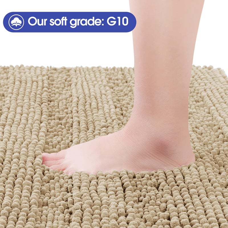 ACCUMTEK Striped Beige Bathroom Rug Set 3 Pieces Ultra Soft, Non Slip Chenille Toilet Mat, Absorbent Plush Shaggy Bath Mats for Bathroom, Bedroom, Kitchen - Image 2