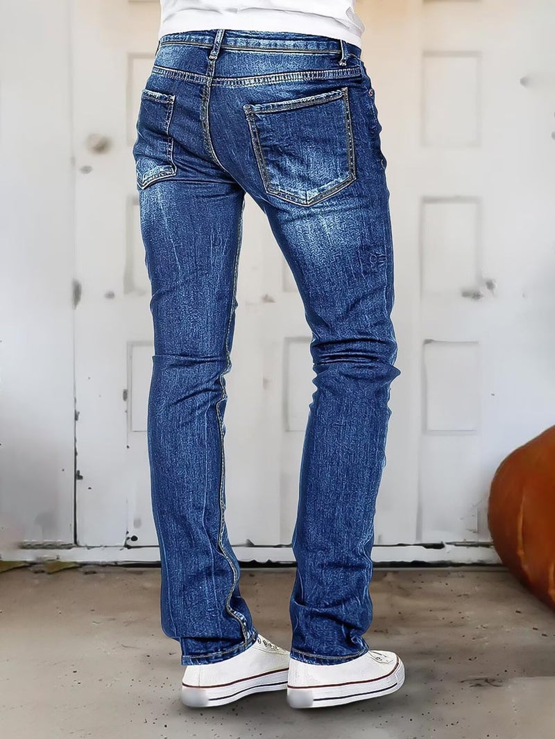 Flamingals Straight Leg Jeans for Women Mid Rise Ripped Wash Stretchy Curvy Fit Casual Denim Skinny Jeans Mid Blue XL - Image 3