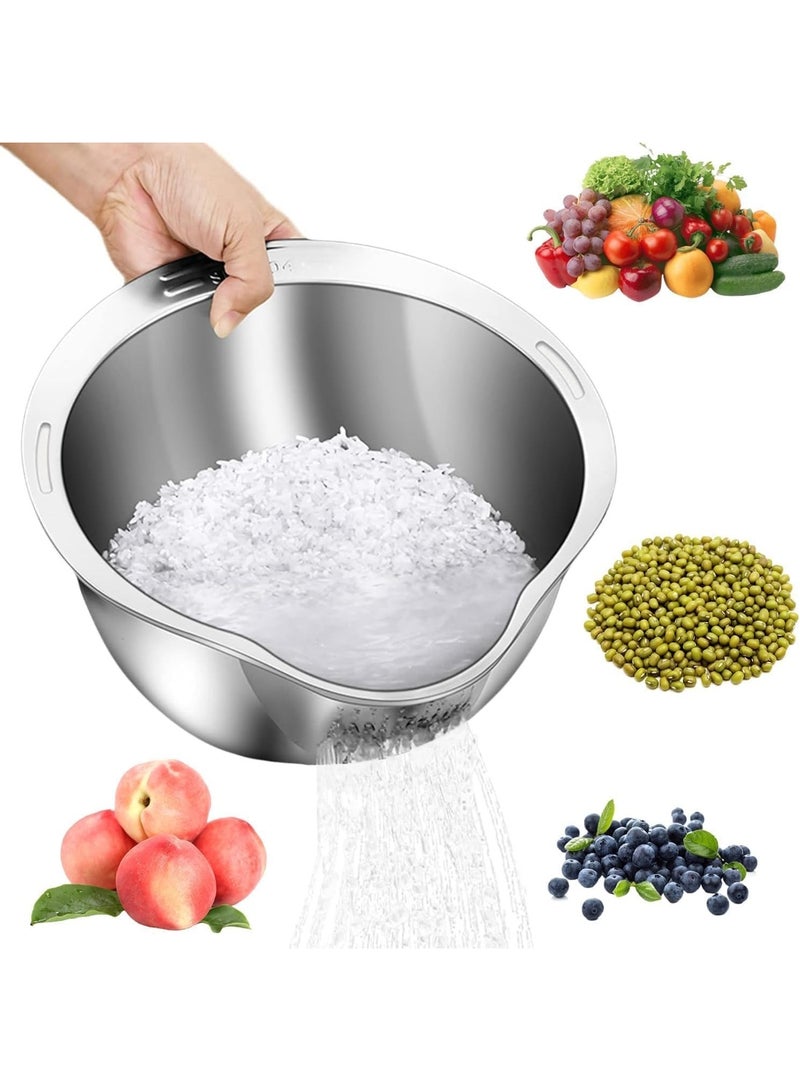 Stainless Steel Rice Strainer – Heavy-Duty Rust-Resistant Colander for Rinsing Rice, Vegetables & Fruits, Multi-Purpose Kitchen Tool, Silver - Image 1