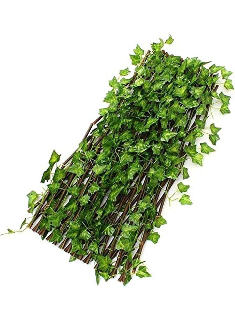 Coferset Bamboo Wooden Fence with Artificial Plants Green Ivy Leaves Expandable Wicker for Home Garden Wall Decoration - Image 4