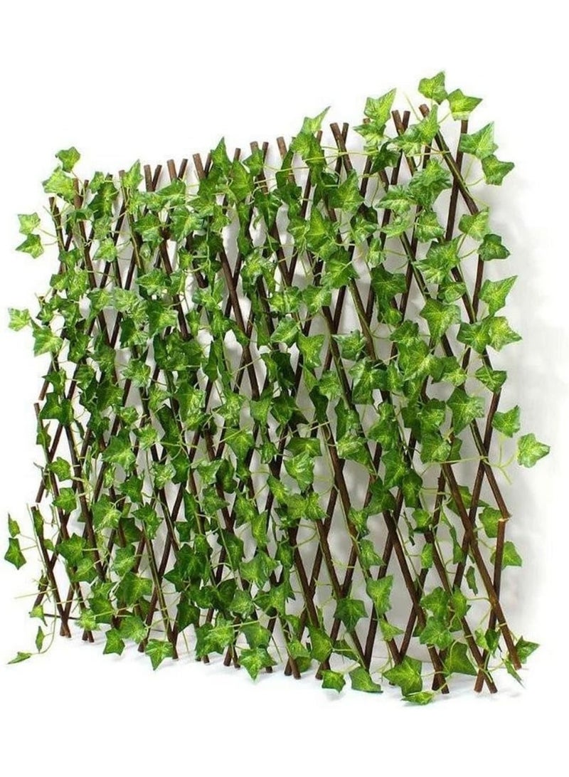 Coferset Bamboo Wooden Fence with Artificial Plants Green Ivy Leaves Expandable Wicker for Home Garden Wall Decoration - Image 3