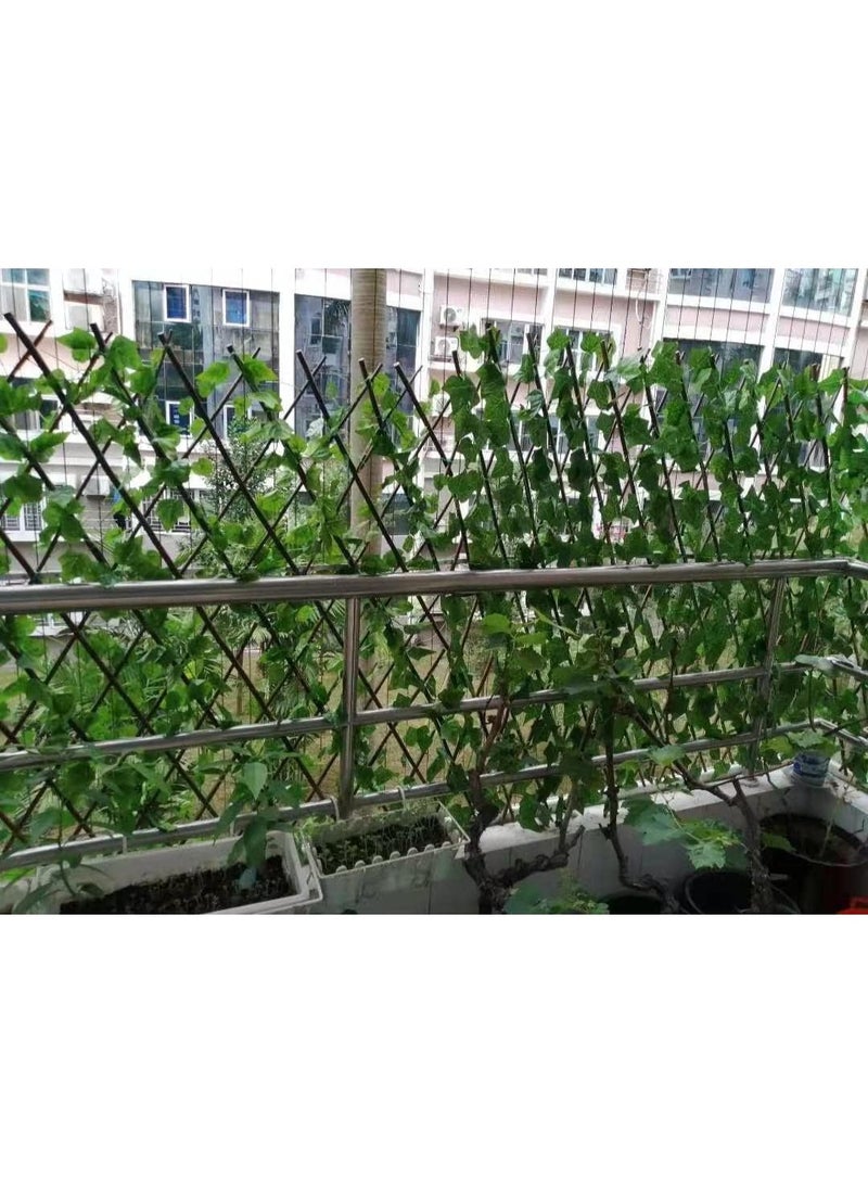 Coferset Bamboo Wooden Fence with Artificial Plants Green Ivy Leaves Expandable Wicker for Home Garden Wall Decoration - Image 2