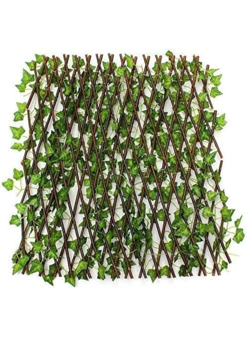 Coferset Bamboo Wooden Fence with Artificial Plants Green Ivy Leaves Expandable Wicker for Home Garden Wall Decoration - Image 1