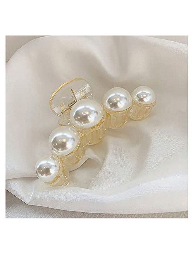 ANNACREATIONS Korean Fashionable Fancy Stylish Large Pearl Hair Claw Clips Long Hair Jaw Clips Clutches Barrettes Hair Accessories For Women And Girls Set Of 2 - Image 3