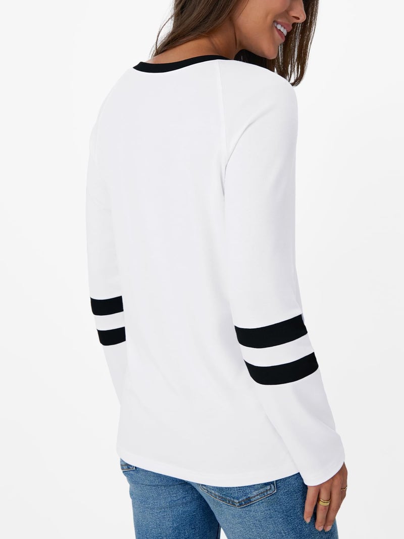 AUTOMET Womenâ€˜s Color Block Long Sleeve Shirts Crewneck, Plus Size Winter & Spring Top, Casual Fall Tee Daily Outfits White 2XL - Image 5