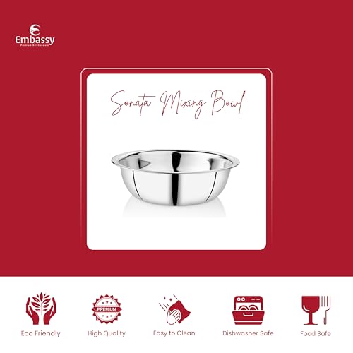 EMBASSY Stainless Steel Sonata Mixing Bowl, Size 0, 1300 ml, 21 cms, Pack of 2 - Image 2