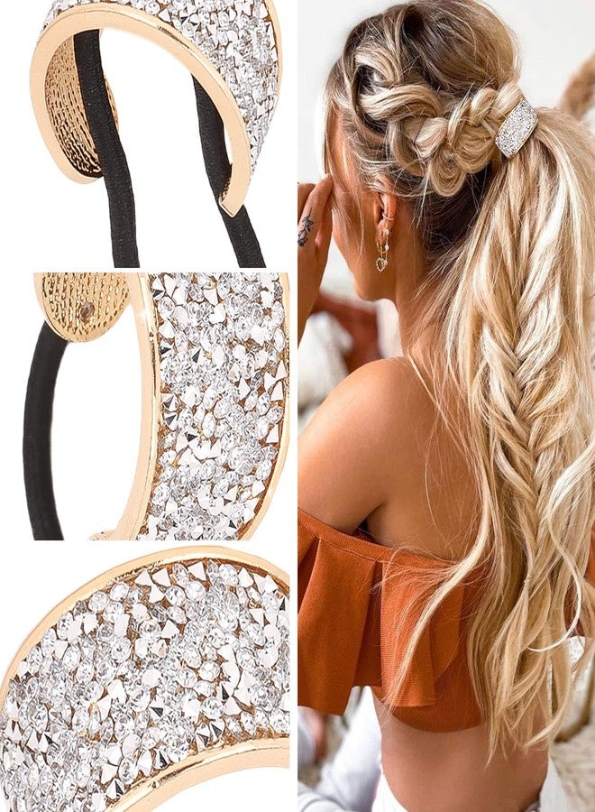 YISSION Hair Ties, 4Pcs Sparkly Rhinestone Scrunchies & Ponytail Holders, Premium Quality Hair Elastics with Crystal, Fancy Hair Accessories for Women Girls, Silver - Image 3