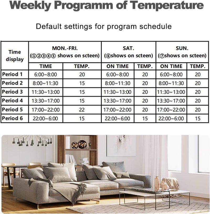 تصميم عملي شائع بالسوق منظم الحرارة الذكي YWBL-WH اللاسلكي مع واي فاي، شاشة تعمل باللمس، قابل للبرمجة مع التحكم الصوتي وتطبيق التحكم عن بعد لنظام تدفئة المنزل بالغلايات (تسخين المياه) - Image 4