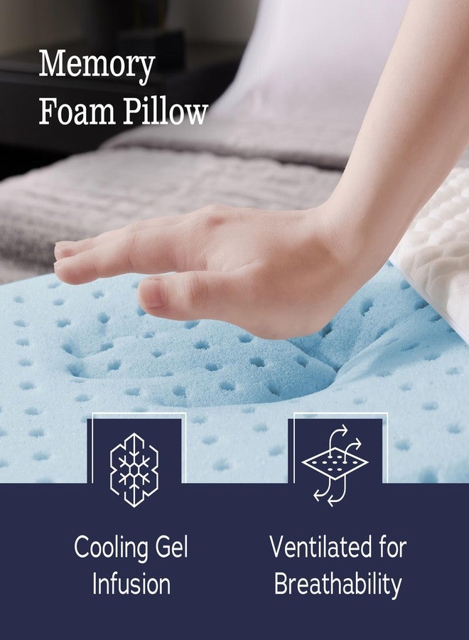 WEEKENDER Weekender Gel Memory Foam Pillow - Cooling & Ventilated - 2 Pack Standard Size - Premium Washable Cover White Blue - Image 2
