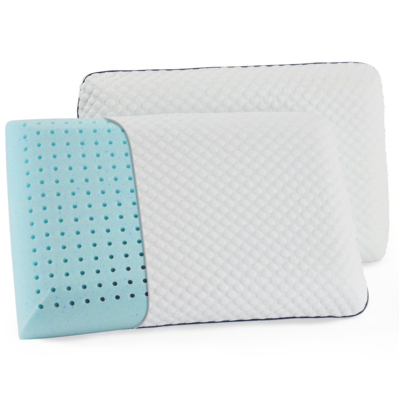 WEEKENDER Weekender Gel Memory Foam Pillow - Cooling & Ventilated - 2 Pack Standard Size - Premium Washable Cover White Blue - Image 1
