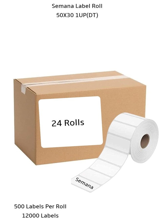 Semana Direct Thermal Barcode Label 50x30 mm,2X1.18 inches,1Up,500 Labels per Roll; Self Adhesive Paper Label Designed for Small Thermal Printers; (Pack of 24 Rolls (12000 Labels)) - Image 1