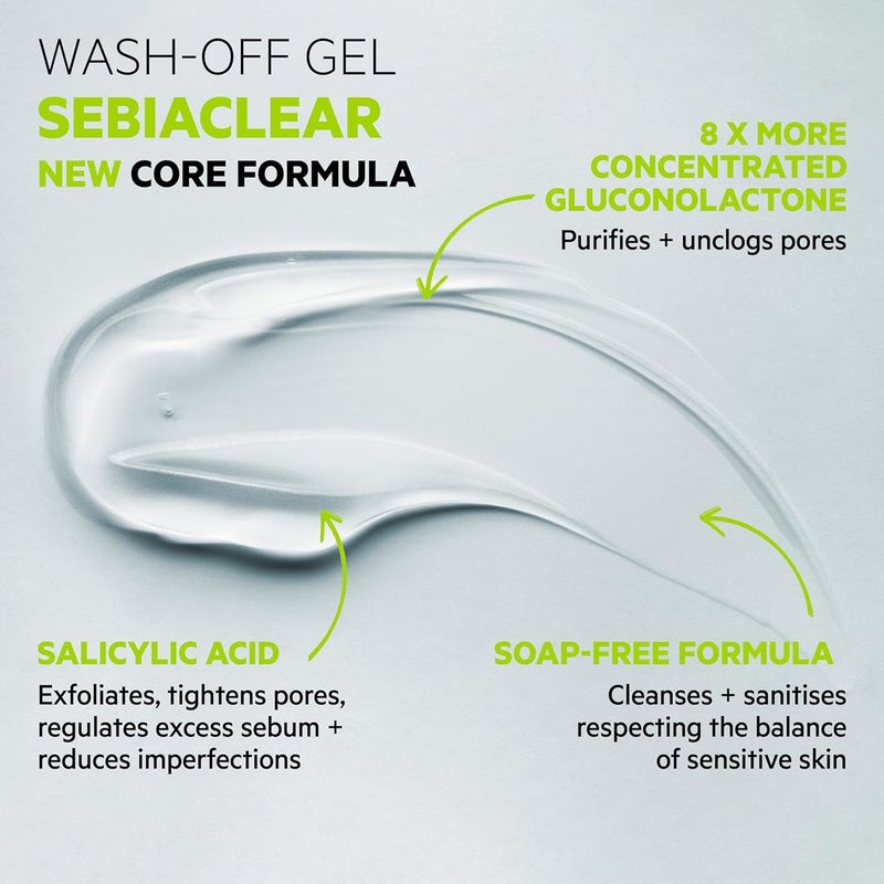 SVR منظف الوجه والجسم SVR سيبياكلير مع حمض الساليسيليك للبشرة الحساسة الدهنية إلى المختلطة. غسول خالي من الصابون يزيل الشوائب والزيوت الزائدة دون تجفيف البشرة، 13.5 أونصة سائلة. - Image 3