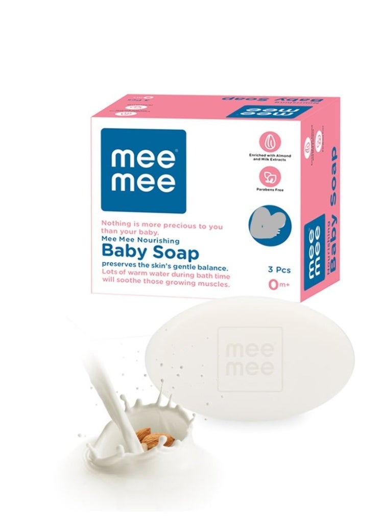 مي مي صابون "Mee Mee" اللطيف للأطفال 75 غرام (عبوة من 3 قطع) | قالب استحمام لطيف غني بخلاصة البابونج، وزيت الزيتون، وزيت اللوز، ومستخلصات الحليب | مُختبَر من قِبَل أطباء الجلدية لضمان نعومة بشرة الطفل | تركيبة لا تسبب الدموع | خالٍ من البارابين - Image 3
