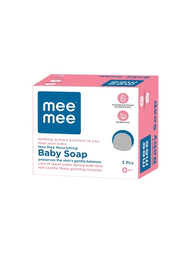 مي مي صابون "Mee Mee" اللطيف للأطفال 75 غرام (عبوة من 3 قطع) | قالب استحمام لطيف غني بخلاصة البابونج، وزيت الزيتون، وزيت اللوز، ومستخلصات الحليب | مُختبَر من قِبَل أطباء الجلدية لضمان نعومة بشرة الطفل | تركيبة لا تسبب الدموع | خالٍ من البارابين - Image 1