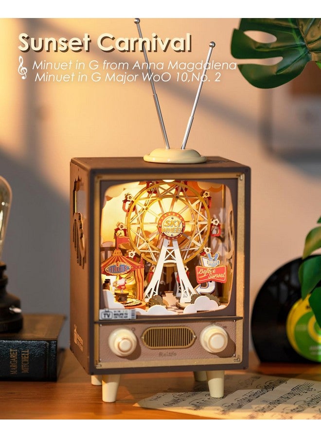 Rolife Rolife 3D Wooden Puzzles for Adults DIY Book Nook Kit 16" Ferris Wheel Music Box Model Building Set with LED Crafts for Adults Gifts for Girls Boys (Sunset Carnival) - Image 2