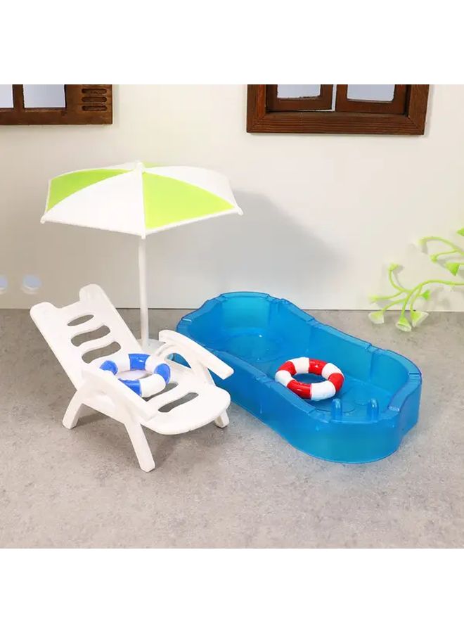 Green Miniature Dollhouse Beach Scene With Swimming Pool And Accessories - Image 2