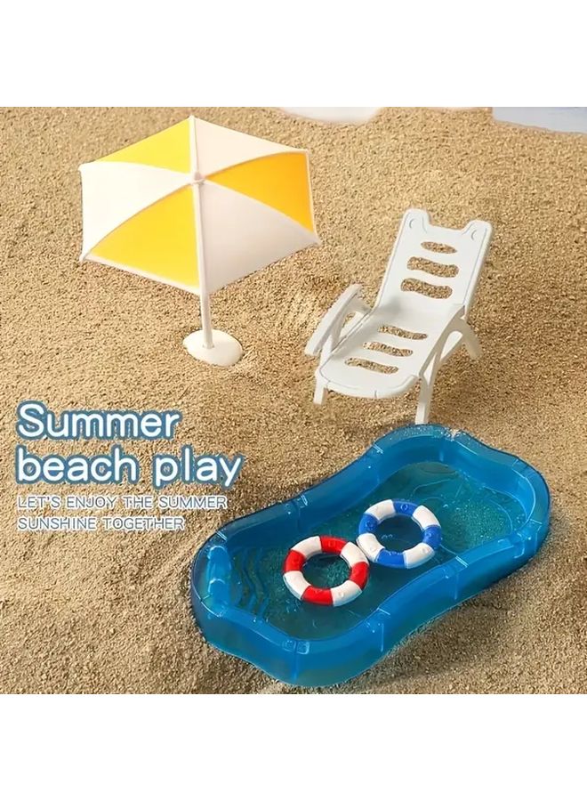 Green Miniature Dollhouse Beach Scene With Swimming Pool And Accessories - Image 5
