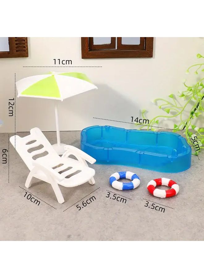 Green Miniature Dollhouse Beach Scene With Swimming Pool And Accessories - Image 1