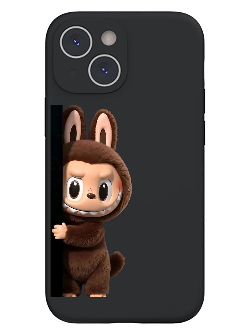 Theodor Protective Slim Fit Case Liquid Silicone Cover with Full Body Protection Anti-Scratch Shockproof Case For Apple iPhone 15 (Black) Labubu (10)  - Image 1