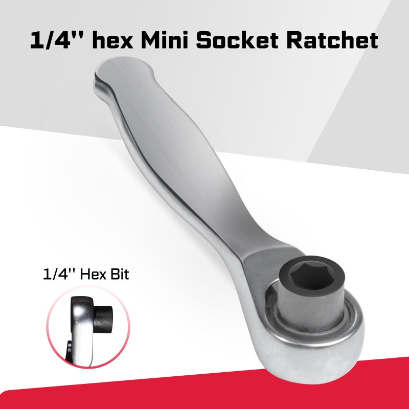 GEINXURN مجموعة مفاتيح ربط صغيرة GEINXURN و حامل بت 4 قطع، مقبض مفتاح ربط 1/4"، مفتاح socket قابل للعكس بسرعة 72-T، حامل بت تمديد تأثير مع علبة - Image 4