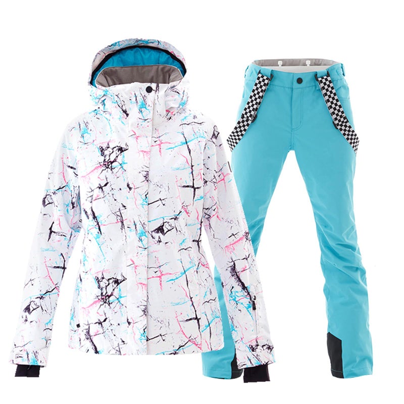 GS SNOWING Womens Ski Jackets and Pants Set Windproof Waterproof Insulated Snowsuit Winter Warm Snowboarding Snow Coat Blue XL
