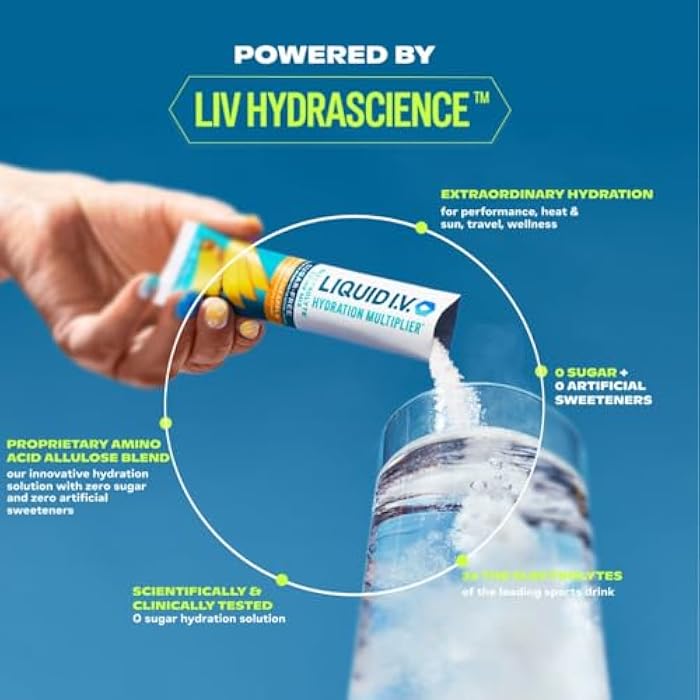 Liquid I.V. سائل I.V.® مضاعف الترطيب خالي من السكر - خوخ أبيض | مسحوق مشروب إلكتروليت | 1 عبوة (14 حصة) - Image 3