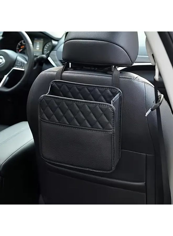 Black and Gray PU Leather Car Seat Back Organizer with Bottle Holder for Most Cars - Image 1
