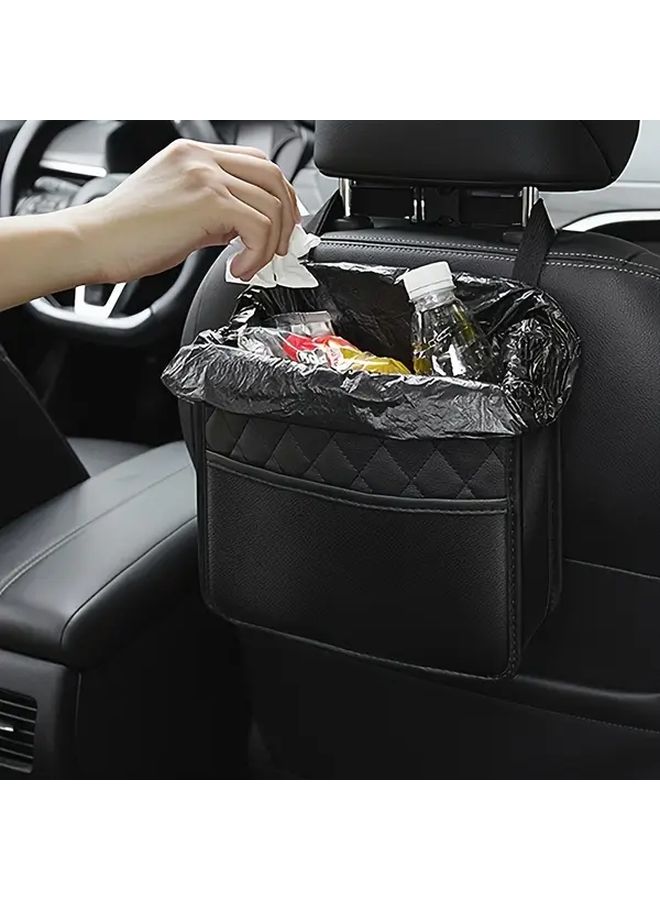 Black and Gray PU Leather Car Seat Back Organizer with Bottle Holder for Most Cars - Image 5