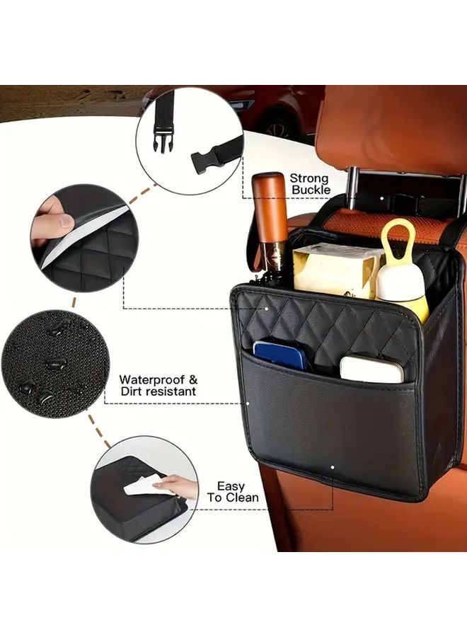 Black and Gray PU Leather Car Seat Back Organizer with Bottle Holder for Most Cars - Image 3