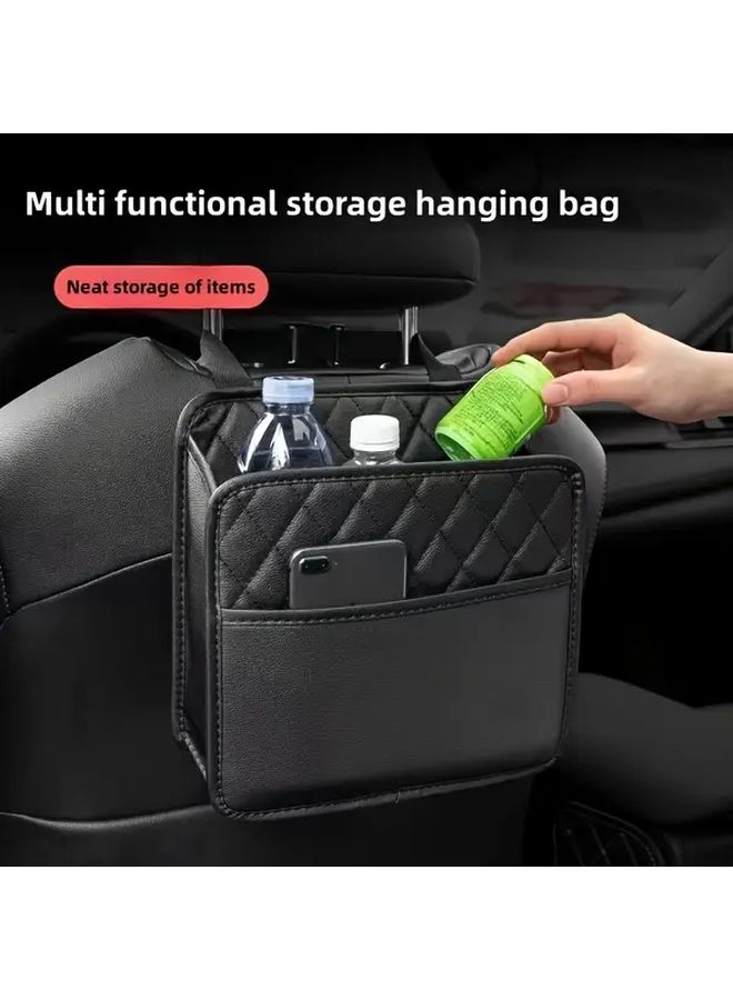 Black and Gray PU Leather Car Seat Back Organizer with Bottle Holder for Most Cars - Image 4