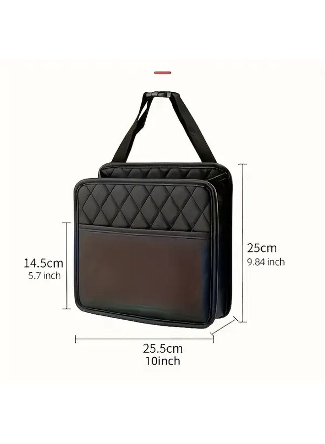 Black and Gray PU Leather Car Seat Back Organizer with Bottle Holder for Most Cars - Image 2