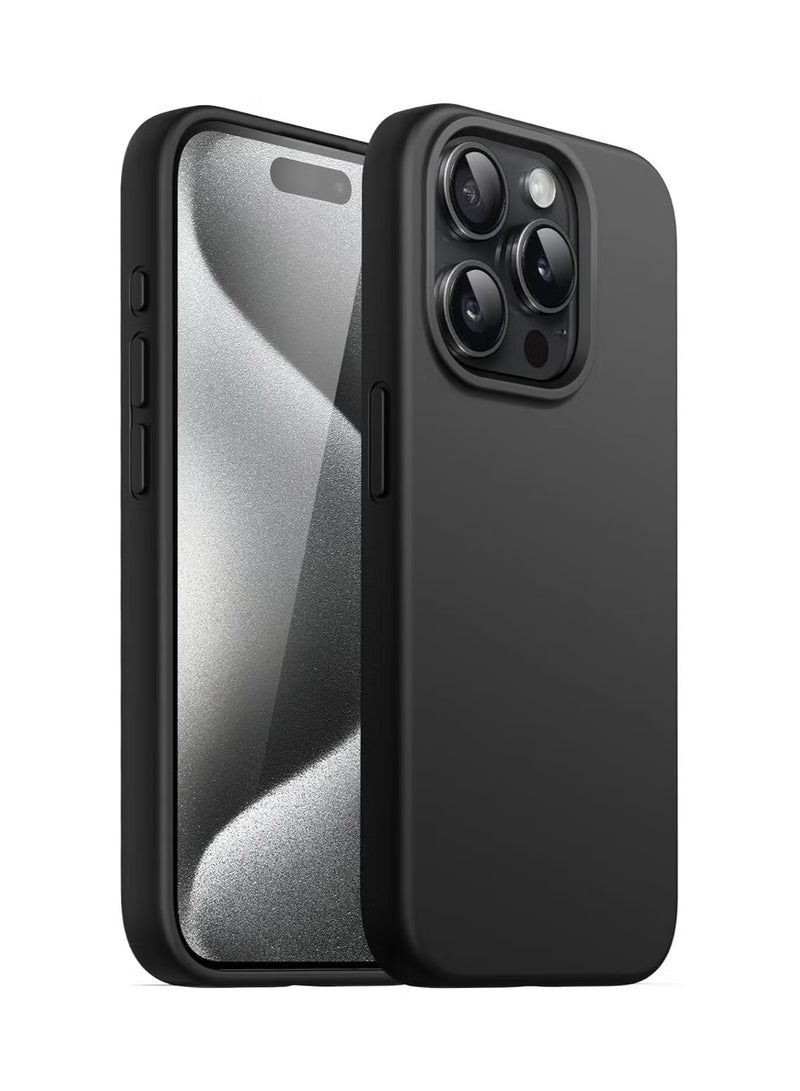 بروماس غطاء حماية لهاتف ايفون 15 برو ماكس، ملمس حريري ناعم، سيليكون لكامل الجسم، بطانة من الألياف الدقيقة، غطاء حماية مضاد للصدمات لهاتف ايفون 15 برو ماكس - أسود - Image 1