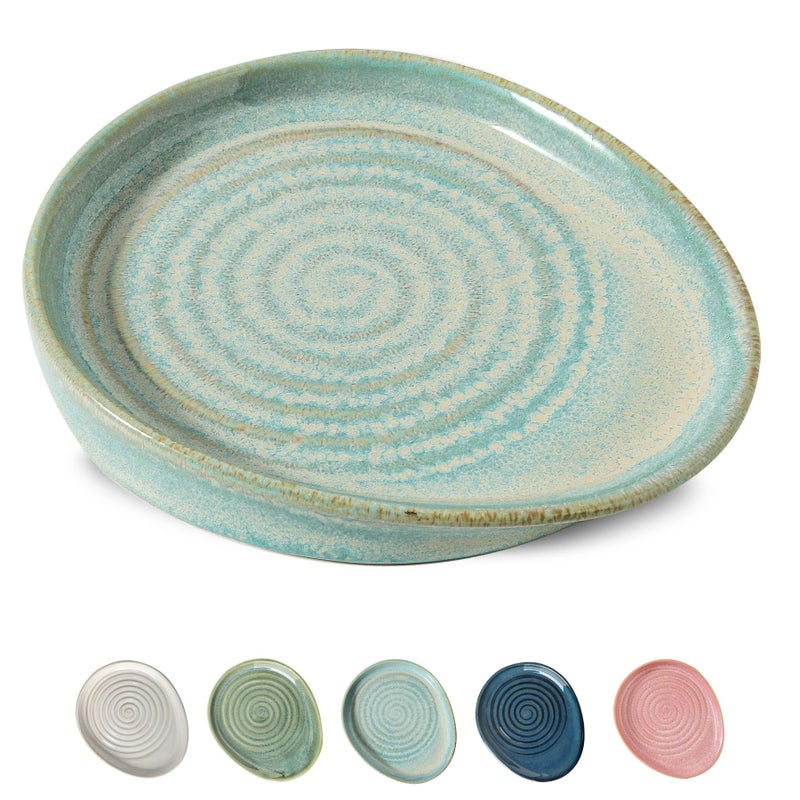 Seyatoo Ceramic Spoon Rest For Stove Top  Spoon Holder For Kitchen Counter  Farmhouse Cooking Utensil Holder For Spoons  Ladles  Spatula  Lake Blue - Image 1