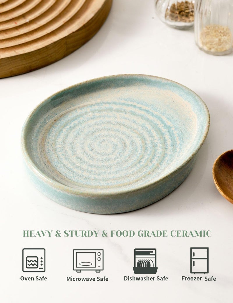 Seyatoo Ceramic Spoon Rest For Stove Top  Spoon Holder For Kitchen Counter  Farmhouse Cooking Utensil Holder For Spoons  Ladles  Spatula  Lake Blue - Image 3