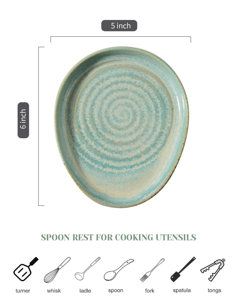 Seyatoo Ceramic Spoon Rest For Stove Top  Spoon Holder For Kitchen Counter  Farmhouse Cooking Utensil Holder For Spoons  Ladles  Spatula  Lake Blue - Image 2