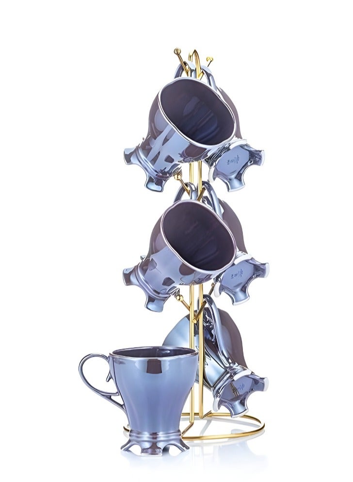 6-piece porcelain mug set  Luster  + stand