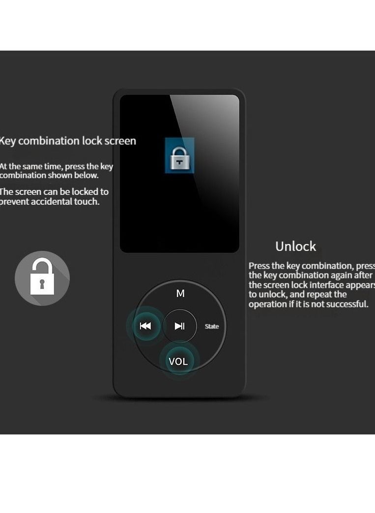 Mini Walkman MP3 MP4 Student Sports Music Player with Screen and Insertable Card (Black)  - Image 1
