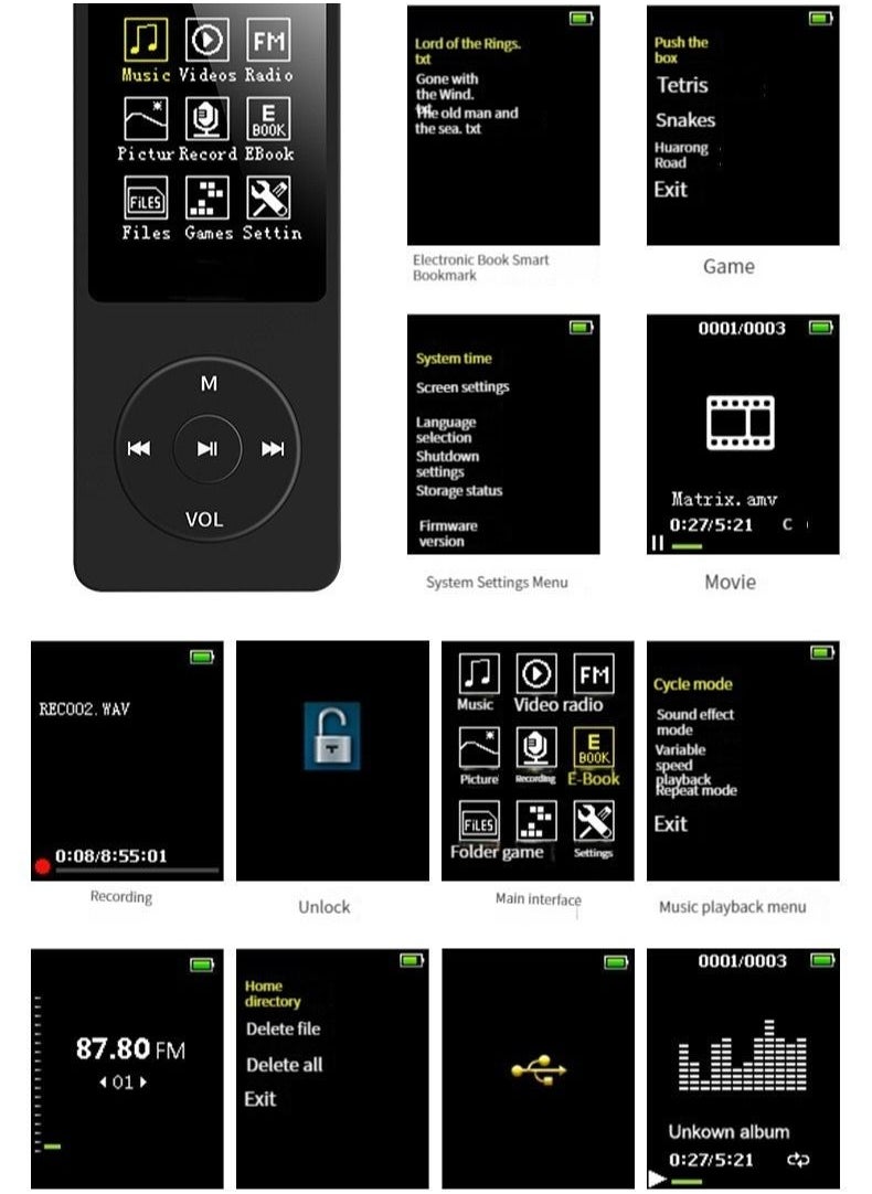 Mini Walkman MP3 MP4 Student Sports Music Player with Screen and Insertable Card (Black)  - Image 2