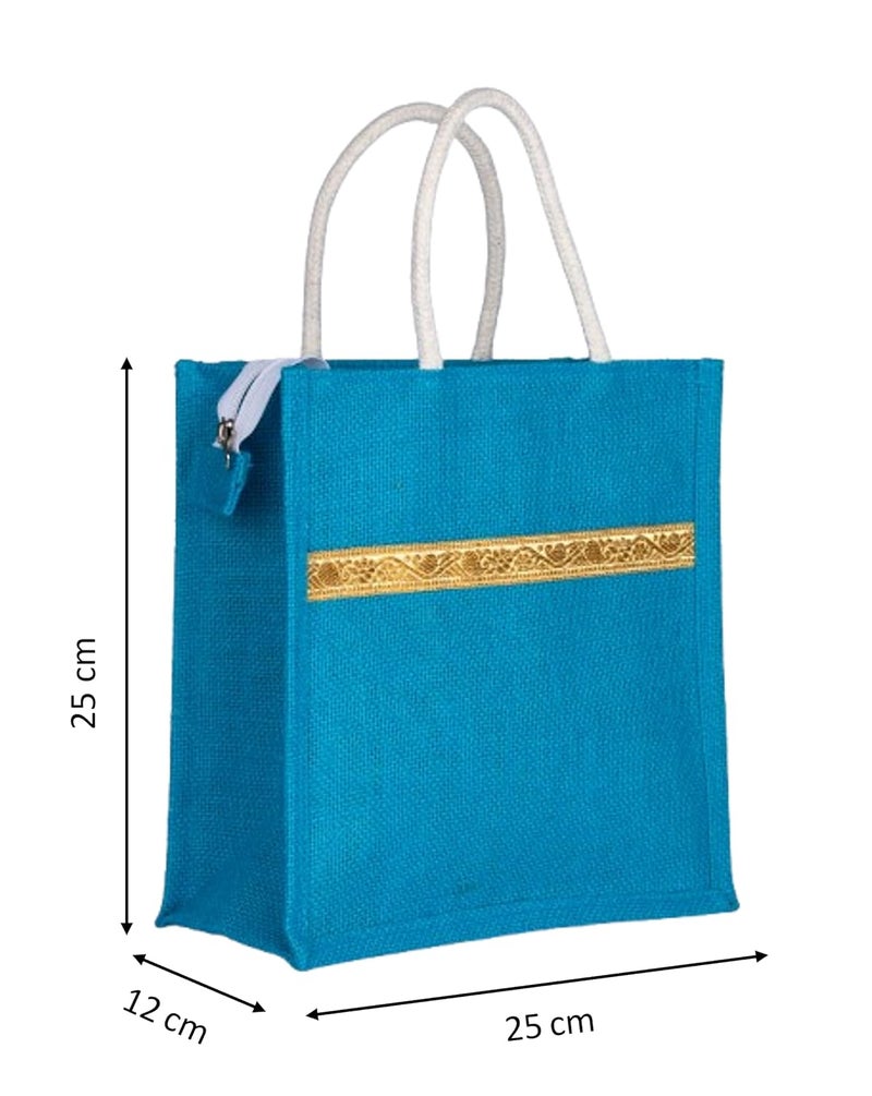 SOMAN Jute Ecofriendly Return Gift Bags Trendy Lace Multicolor with Zip Pack of 10 Bags - Image 2