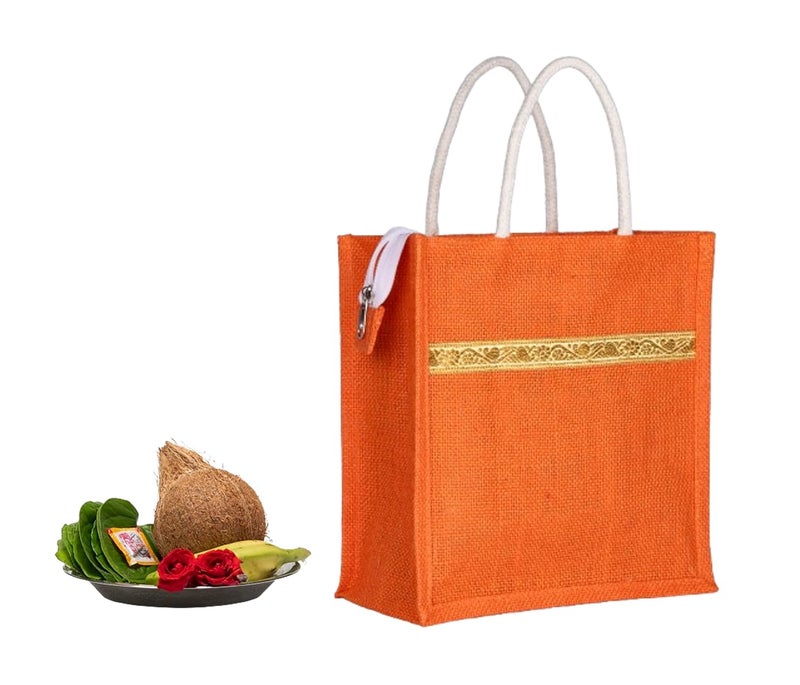 SOMAN Jute Ecofriendly Return Gift Bags Trendy Lace Multicolor with Zip Pack of 10 Bags - Image 3