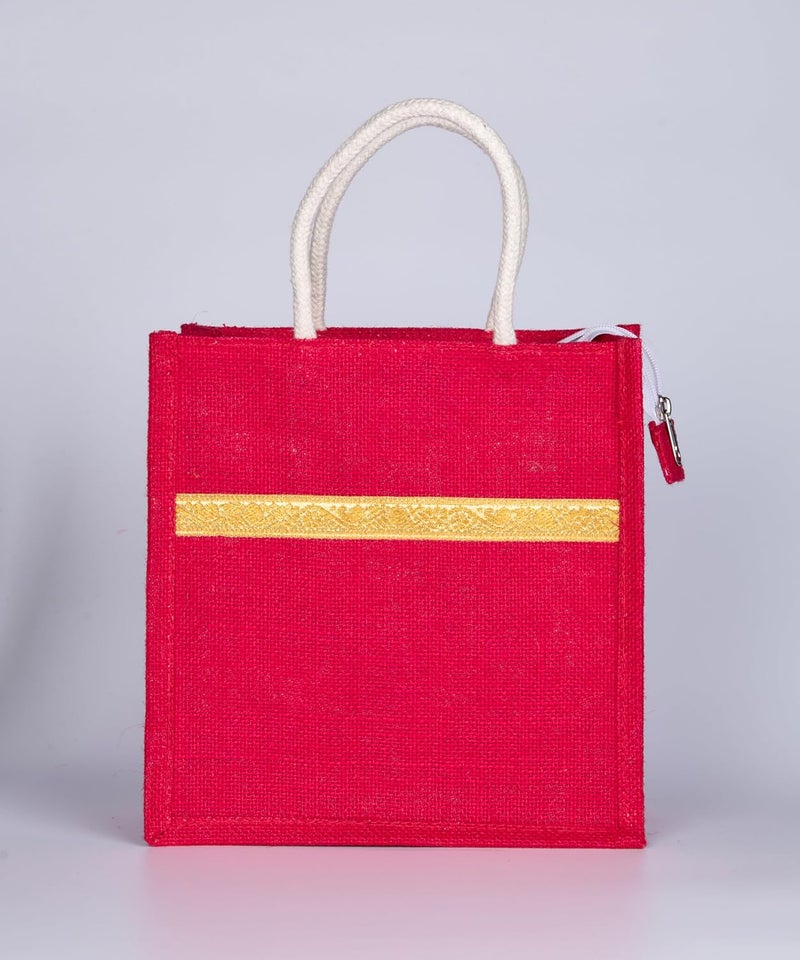 SOMAN Jute Ecofriendly Return Gift Bags Trendy Lace Multicolor with Zip Pack of 10 Bags - Image 4