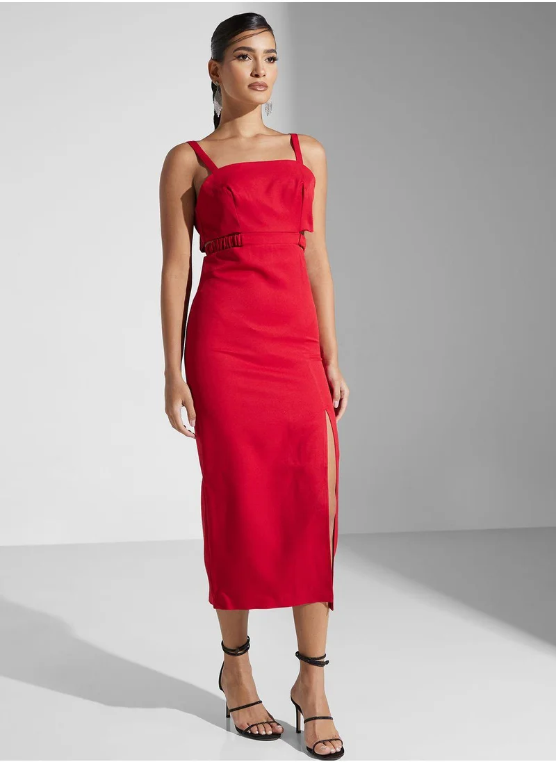 Golden Apple Square Neck Side Slit Dress
