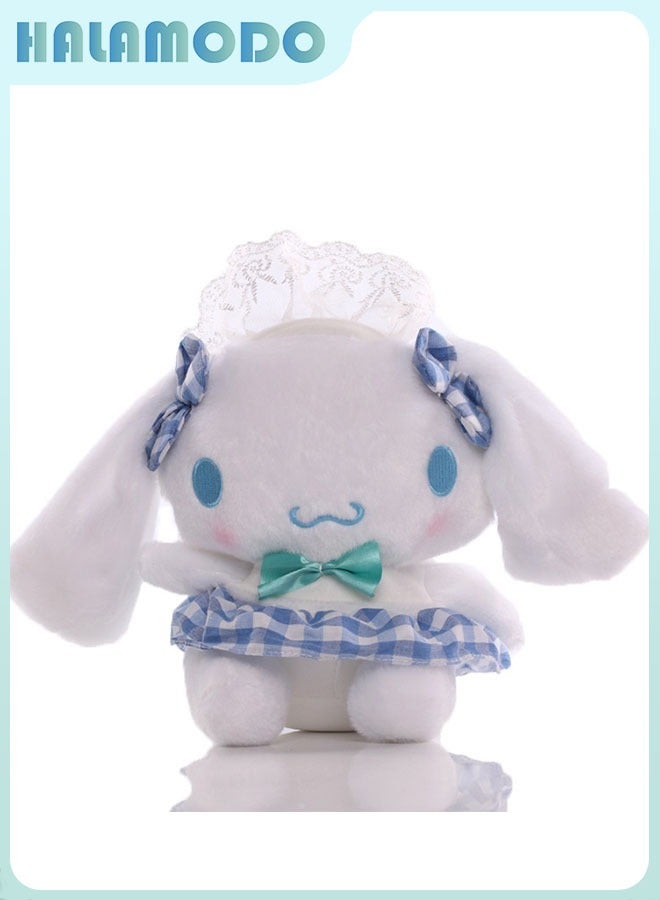 HALAMODO Adorable Plush Rabbit in a Long-haired Blue Checkered Skirt - 20cm, A Perfect Birthday Gift for Girls and Ideal Bedroom & Living Room Decorative Doll  - Image 1