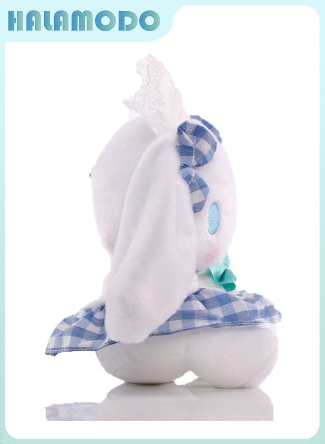 HALAMODO Adorable Plush Rabbit in a Long-haired Blue Checkered Skirt - 20cm, A Perfect Birthday Gift for Girls and Ideal Bedroom & Living Room Decorative Doll  - Image 3