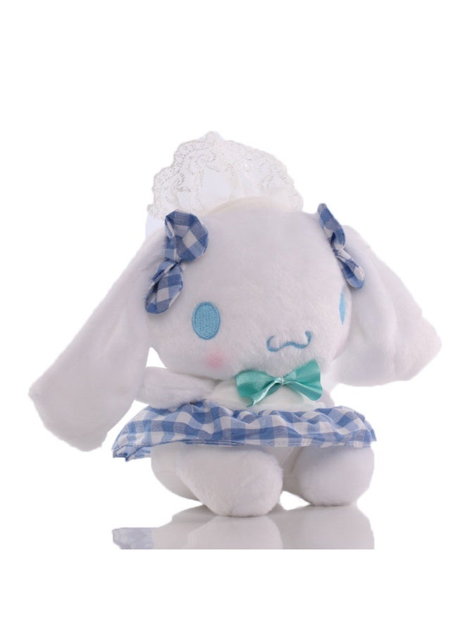 HALAMODO Adorable Plush Rabbit in a Long-haired Blue Checkered Skirt - 20cm, A Perfect Birthday Gift for Girls and Ideal Bedroom & Living Room Decorative Doll - Image 3