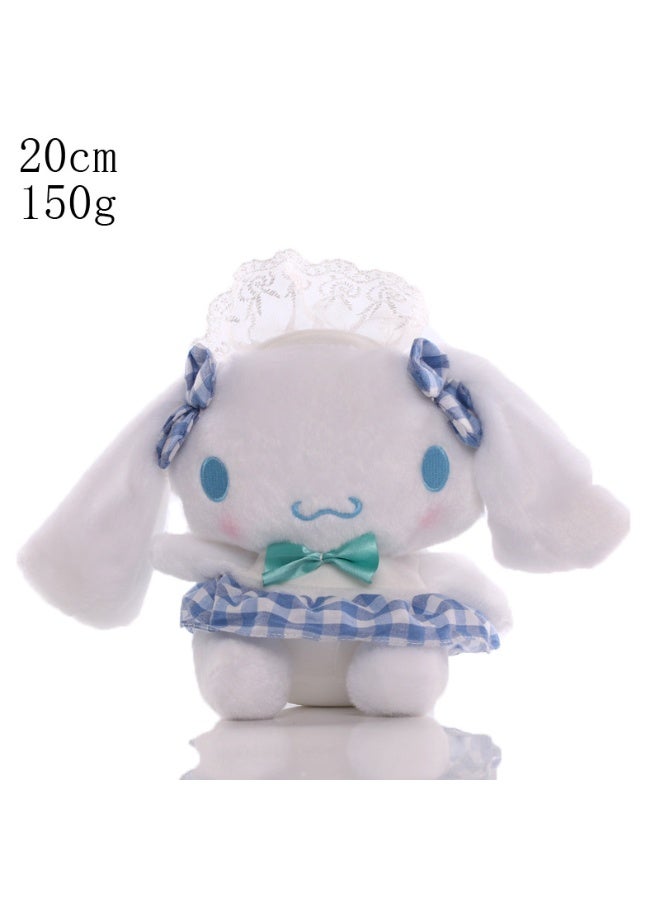 HALAMODO Adorable Plush Rabbit in a Long-haired Blue Checkered Skirt - 20cm, A Perfect Birthday Gift for Girls and Ideal Bedroom & Living Room Decorative Doll - Image 1