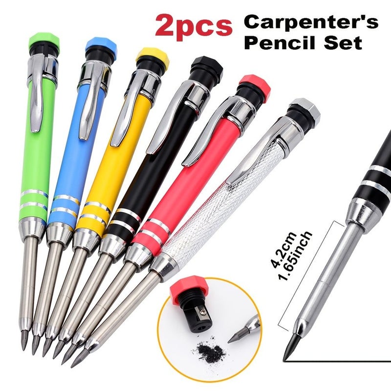 2 Blue Mechanical Carpentry Pencils With 2 8Mm Long Nose Drill Tips And Built In Sharpeners Multifunctional Deep Hole Marking Pens For Construction Woodworking Drawing And Architects - Image 1