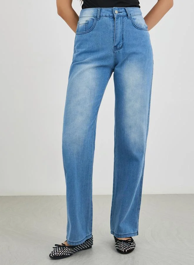 تايك تو Take Two Women Blue Mid Rise Faded Loose Fit Jeans